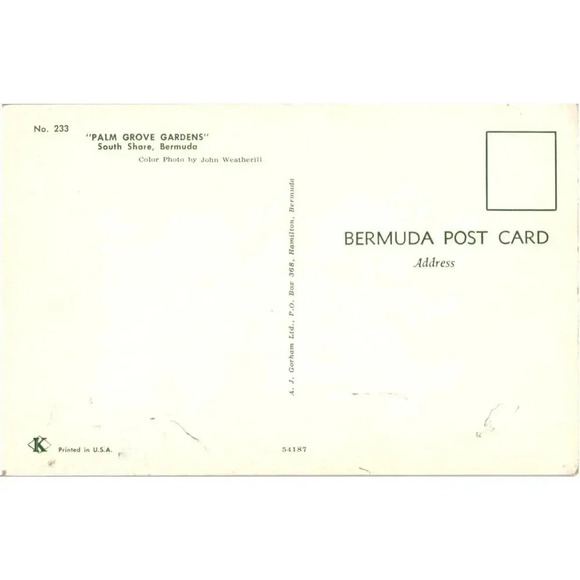 Palm Grove Gardens South Shore Bermuda Postcard - Picture 2 of 2